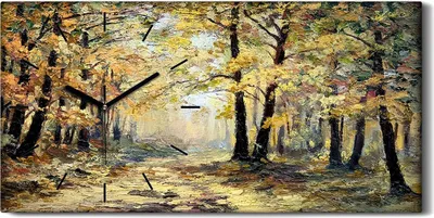 Produktbild von Küchenuhr Bürouhr Leinwand Uhr 60x30 Ölgemälde Wald Bäume Herbst Kunst - schwarze Hände