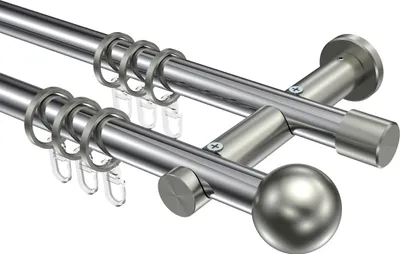 Produktbild von Interdeco Gardinenstange / Vorhangstange Chrom / Edelstahl-Optik, Typ Platon Luino (Kugel), 20 mm Ø 2-läufig, 520 cm