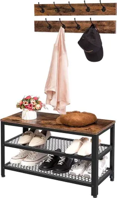 Produktbild von Famanu Garderobe mit Schuhbank - Vintage Holz und Metall