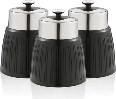 Image de SWAN SWKA1024BN Set rétro 3 boîte de rangement 1,2 L étanche, épices thé café design vintage noir