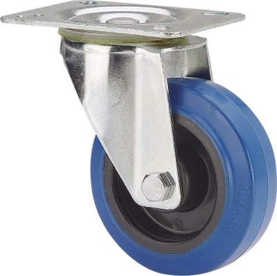 Immagine prodotto di Ruota in gomma con piastra e asse delle ruote, colore blu, carico massimo 100 kg, ø 10 cm