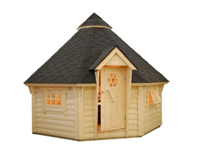 Produktbild von Palmako Grillkota Modell Eva 11,4 m² aus Holz Grillpavillon Grillkota Fußboden inklusive BBQ Haus Spitzdach