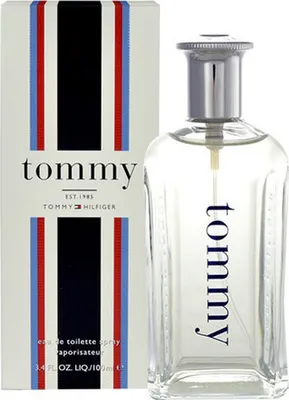 A bottle of Tommy Hilfiger Tommy Man Eau de Toilette and its packaging are shown against a white background.