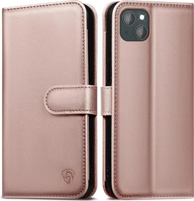 Produktbild von iPhone 15 Handyhülle Roségold mit Panzer Schutz Glas, RFID Blocker, Standfunktion