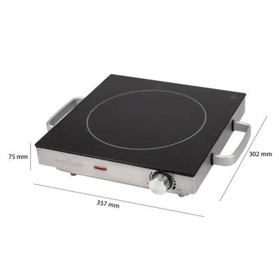 A single infrared induction hob is shown from a slightly elevated side angle against a white background. Dimensions are indicated with lines and text.