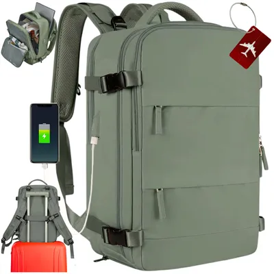 Produktbild von Reiserucksack, 40x25x20, für Ryanair und Wizzair Flugzeug, Grün, mit Gepäckanhänger