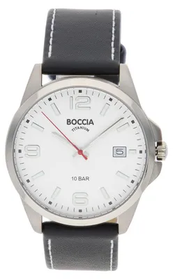 Produktbild von Boccia Armbanduhr 3671-01 Titan, Leder, Quarz, Analog, Datum, weiß