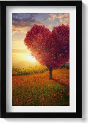 Produktbild von Liebesbaum in Form eines Herzens– Wandbild mit Rahmen – Gerahmtes Bild  – Wanddekoration – 20x30 cm – Schwarz