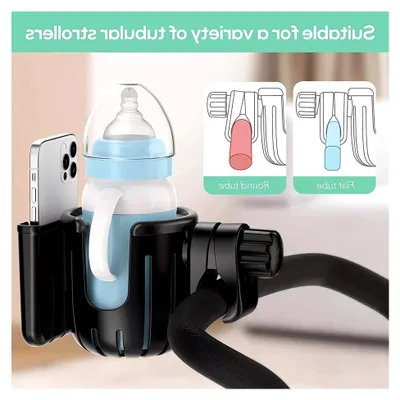 Produktbild von Getränkehalter für Kinderwagen, 2 in 1 Flaschen- und Becherhalter mit Handyhalterung