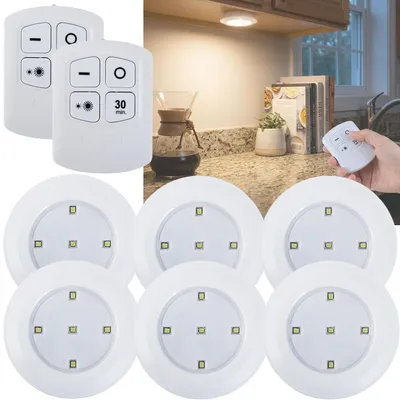 Produktbild von LED Unterbauleuchten 6er Set mit Fernbedienung & Touch - Batteriebetrieben Dimmbar Neutralweiss - Selbstklebende Spotlights mit Timer Ø9x2cm 3W