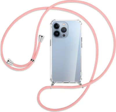 Produktbild von Handykette Backcover-Schutzhülle mit Band (Metall silberfarben) für Apple iPhone 13 Pro Max - rosa