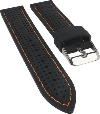 Produktbild von Uhrenarmband Silikon schwarz mit oranger Ziernaht 25528S, Stegbreite:18mm