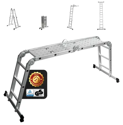 Produktbild von Mehrzweckleiter mit 4 Sprossenreihen à 3 Sprossen – Aluminium – Tragfähigkeit: 150 kg – Höhe: 339 cm