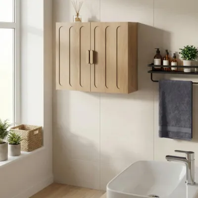 Produktbild von Wandhängende Badezimmerschränke mit verstellbaren Einlegeböden, Hängeschränke für Badezimmer Badkommode