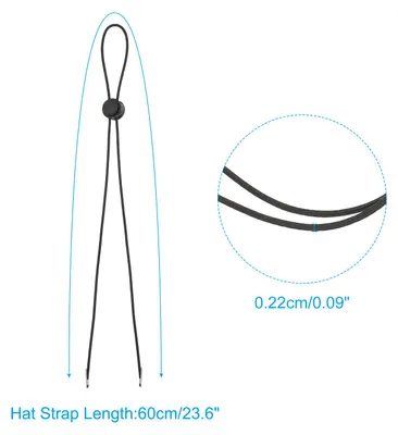 Produktbild von Flexibler Abnehmbarer Hut Kinn Kordel 23.6"x0.09" 10Stk Elastischer Winddichter Hut Riemen mit Feder Belastetem Kordel Verschluss fš¹r Golfen Angeln Bootfahren Wandern Schwarz