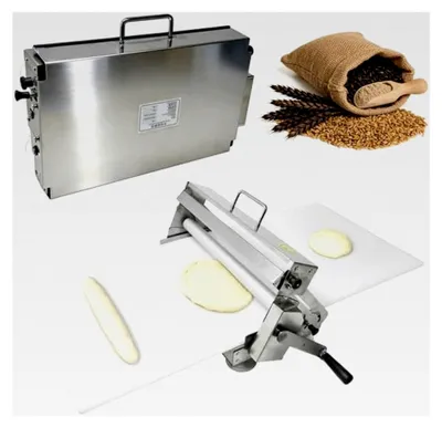 Produktbild von Manuelle faltbare Teigschabermaschine 103,9 x 39,4 cm, tragbare Edelstahl-Teigrolle mit einstellbarer Dicke für Pizza, Gebäck und Keksteig
