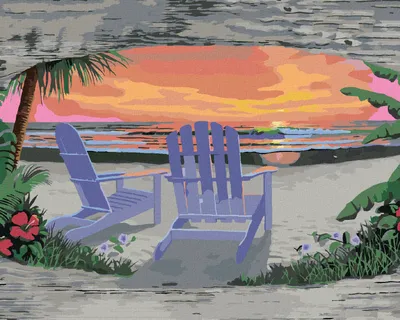 Image de Zuty - Peinture par numéros - COUCHER DE SOLEIL SUR LA PLAGE POUR DEUX (ROBERT JOHNSON), 40 x 50 cm, toile tendue sur châssis