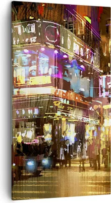 Produktbild von Bild auf Leinwand - Leinwandbild - Street Lichter Nacht Illustration - 45x80cm - Wand Bild - Wanddeko - Leinwanddruck - Bilder - Kunstdruck - Leinwand bilder - Wandkunst - PA45x80-3199
