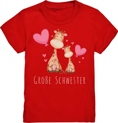 Produktbild von Große Schwester T-Shirt Giraffe Große Schwester Geschenk – Red / 98/104 (3-4)