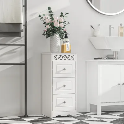 Zdjęcie produktu dla Komoda z 3 szufladami, wymiary: 29,8 x 29,8 x 68,5 cm, kolor biały