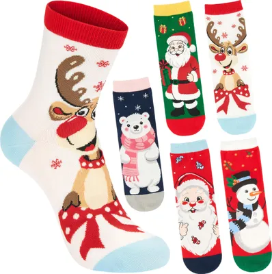Produktbild von BRUBAKER 5 Paar Weihnachtssocken für Damen - Santa, Rentier und Eisbär - Lustige Socken Weihnachten - Buntes Sockenset, Größe 36-41