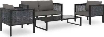 Image de Ensemble de salon de jardin exclusif, 5 pièces, avec coussins, en résine tressée anthracite