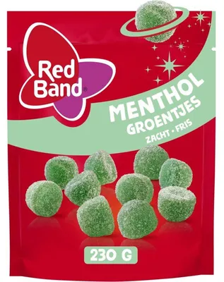 Image de Red Band Menthol Groentjes, 230g – Bonbons à mâcher fruités et mentholés, frais