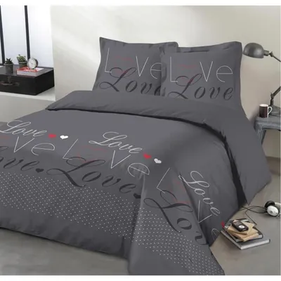 Produktbild von VISION Love Bettwäscheset - 100% Baumwolle - 1 Bettbezug 220 x 240 cm + 2 Kissenbezüge 65 x 65 cm - Anthrazit