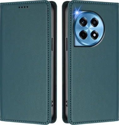 Image de Etui en cuir pour OnePlus 12, étui magnétique en cuirPolyuréthaneavec support Vert