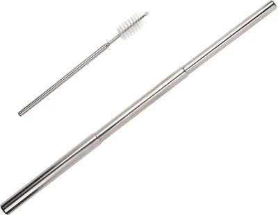 Produktbild von Ausziehbarer Strohhalm ca. 21,5 cm aus Metall in Silber mit Bürste