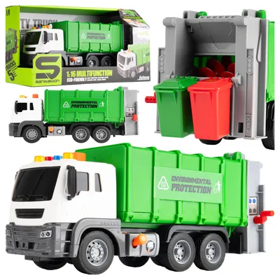 Produktbild von Malplay Großer Müllwagen 1:16 Spielzeugauto Mit Licht, Sound Und Beweglichem Container Sowie Mülleimern ab 3 Jahren
