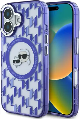 Image de Karl Lagerfeld iPhone 16 Coque arrière - Magsafe IML métal monogramme kc - Violet