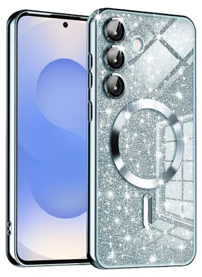 Produktbild von Techsuit Luxury Glitter Back Cover Hülle mit MagSafe für Samsung Galaxy S25 - Hellblau
