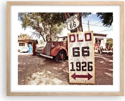 Produktbild von Gerahmtes Poster - Rahmen in heller Eiche - Straße alt 66 USA - 50x40 cm - Wand Bild - Wanddeko - Wandbilder - Wandposter - Bilderrahmen - Bilder - Kunstdruck - Wandbild - P2NAA50x40-3562
