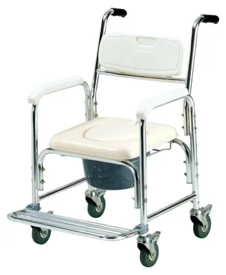Produktbild von Fahrbarer Toilettenstuhl mit Rollen und Rückenlehne - Weiß
