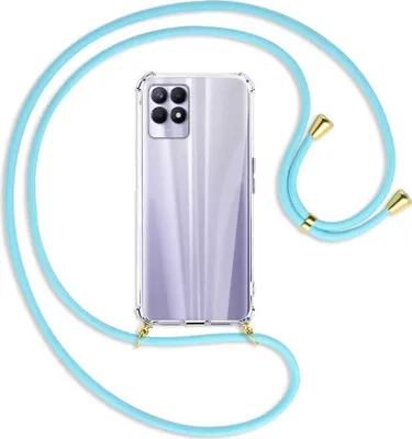 Produktbild von Handykette Backcover-Schutzhülle mit Band (Metall goldfarben) für Realme 8i - himmelblau