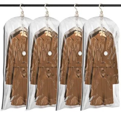 Productafbeelding van Vacuümzakken voor kleding, hangend. 4 jumbo vacuümzakken met ophanghaken, 135x70 cm