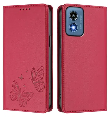 Obrázek produktu pro Kožené pouzdro pro Motorola Moto G 5G 2024, motýlí ražbou, peněženkové flip pouzdro se stojánkem Červená