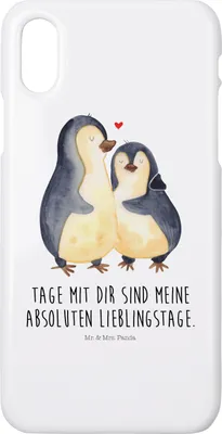 Produktbild von Mr. & Mrs. Panda Iphone 10 Handyhülle Pinguin umarmen - Weiß - Geschenk, X, Cover, Hochzeitsgeschenk, Liebe, Hochzeit, Hülle, Handy, Hochzeitstag