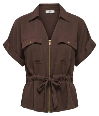 Produktbild von JDYMILLE S/S ZIP SHIRT WVN NOOS Chicory Coffe L