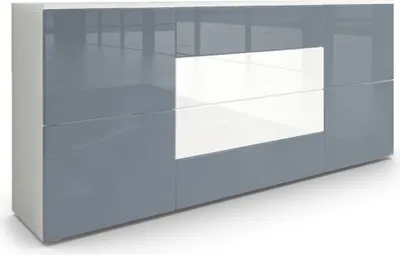 Produktbild von Vladon Sideboard Rova,  Germany, Kommode mit 4 Türen und 4 Schubladen, Weiß matt/Grau Hochglanz/Weiß Hochglanz (166 x 72 x 35 cm)