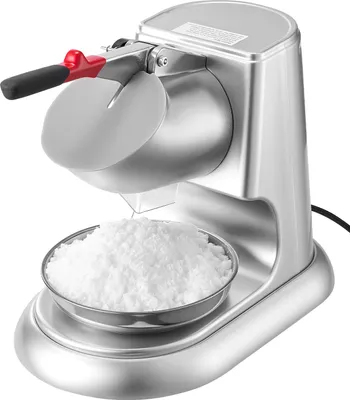 Image de SucceBuy Broyeur à glace électrique à usage commercial, 100 kg par heure, machine à faire des cônes de neige avec 4 lames, appareil en acier inoxydable avec bol et couvercle, puissance 300 W, 2000 tr/min, argenté