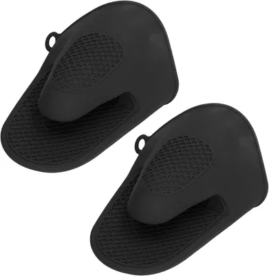 Produktbild von Set mit 2 Mini-Ofenhandschuhen aus verdicktem Silikon, hitzebeständig und verbrühungssicher – Schwarz