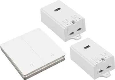 Produktbild von Funk-Schalter Set McPower "Kinetic", 2x Empfänger + 2-fach Wandtaster, max. 2.300 Watt