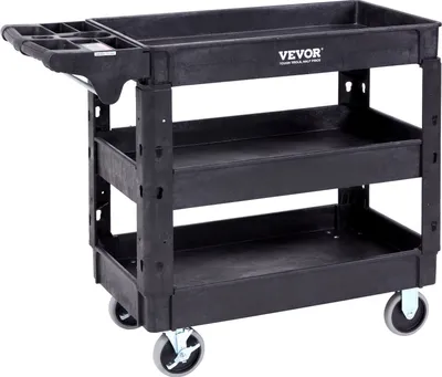 Immagine prodotto di Carrello di servizio 103x43,5x85,7 cm Carrello di sgombero Capacità di carico 249 kg Carrello in polipropilene Carrello multiuso con 3 scomparti Carrello da cucina con ruote piroettanti Carrello da officina Carrello di servizio