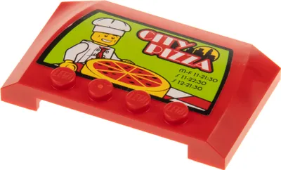 Produktbild von 1x Lego Motorhaube 4x6 2/3 rot Sticker CITY PIZZA grün Auto Dach 52031pb061