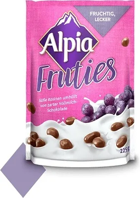 Produktbild von Alpia Fruties saftige Rosinen in Alpenvollmilchschokolade 225g