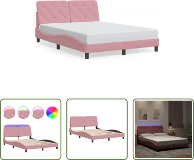 Produktbild von The Living Store Bettgestell mit LED-Leuchten Rosa 140x200 cm Samt