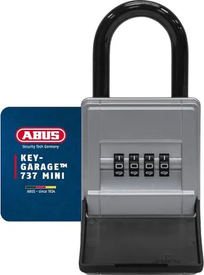Produktbild von ABUS KeyGarage 737 Mini - Schlüsselbox mit Bügel zur Befestigung - für bis zu 8 Schlüssel oder kleine Wertgegenstände - Schwarz-Silber