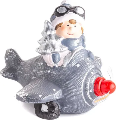 Produktbild von Dekofigur Weihnachtself im Flugzeug mit LED im Propeller 1969-silber